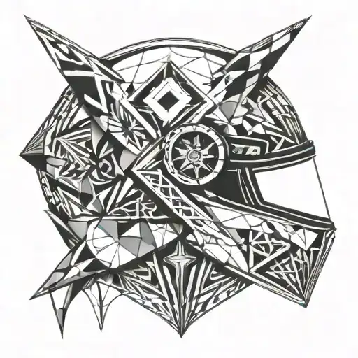 racing helmet adorned with symbols tattoo design idea