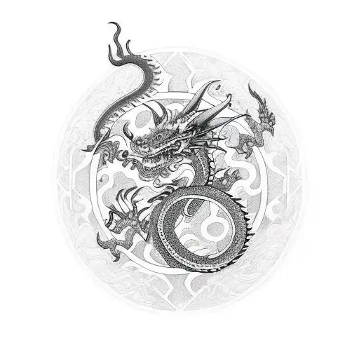 dragon mayan white and black tattoo design idea