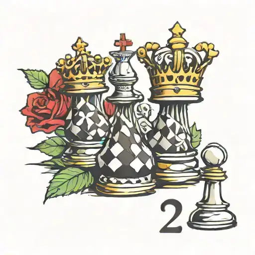 king and queen chess piece and the number 28 tattoo design idea