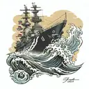 USS Carl Vinson aircraft carrier battling powerful waves tattoo design idea
