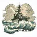 USS Carl Vinson aircraft carrier battling powerful waves tattoo design idea