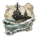 USS Carl Vinson aircraft carrier battling powerful waves tattoo design idea