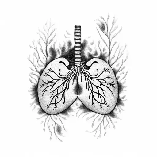Lungs with smoke transforming into vibrant flowers tattoo design idea