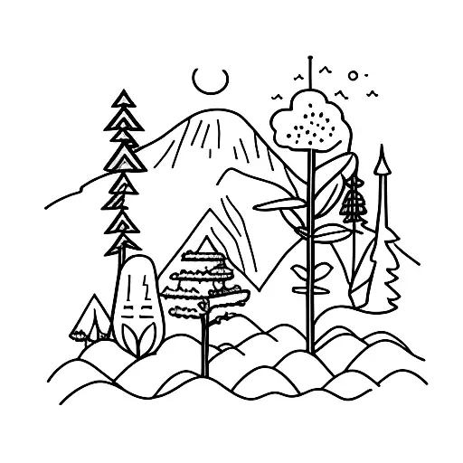 Group of friends hiking through a marijuana forest tattoo design idea