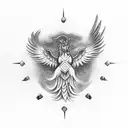 Incorporate a mythological phoenix rising from steel flames in a black-grey style tattoo design idea