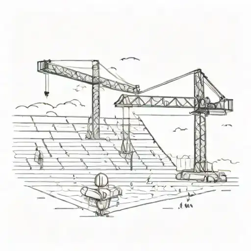A football field with a construction crane in the background, symbolizing your love for football and your occupation in construction tattoo design idea