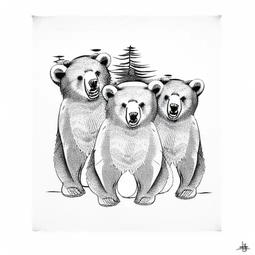 3 bears walking in trees tattoo design idea