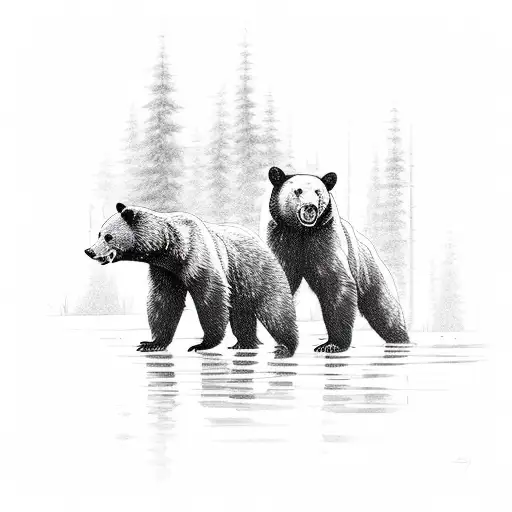 3 black bears in swamp tattoo design idea
