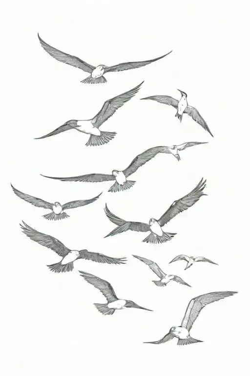 five simple frigate birds flying tattoo design idea