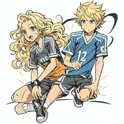 blond hair blue eyes girl and black curly haired boy haikyu tattoo design idea