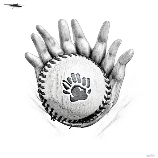 Cougar paw gripping a baseball with flames coming off the baseball tattoo design idea
