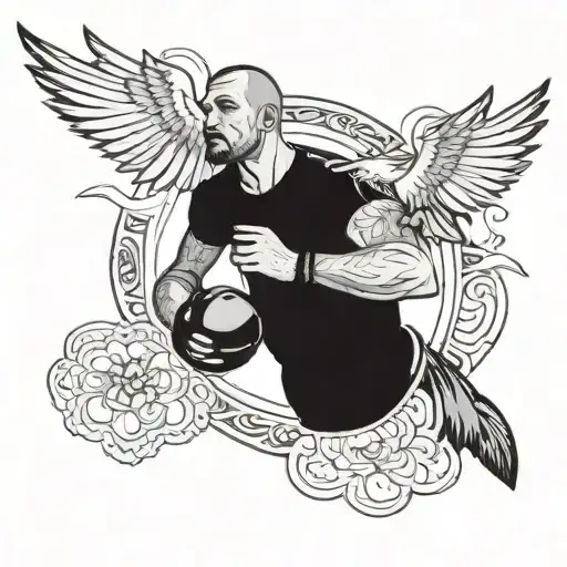 MMA fighter holding a pigeon flying tattoo design idea