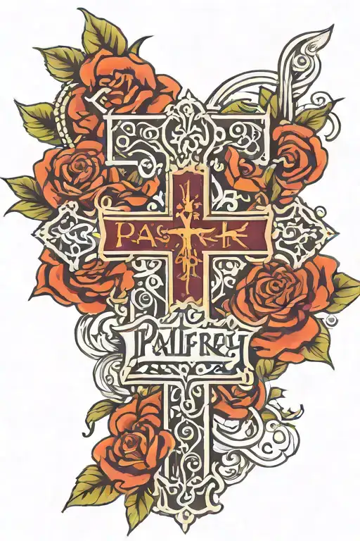Christian cross with the word palfrey ontop tattoo design idea