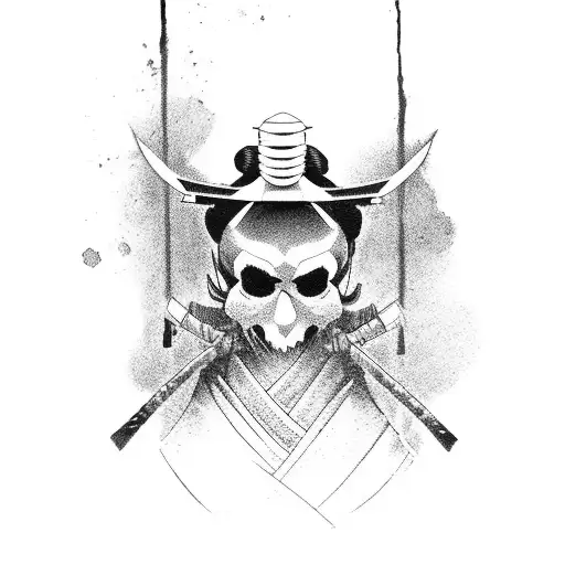 samurai geisha with a skull face tattoo design idea