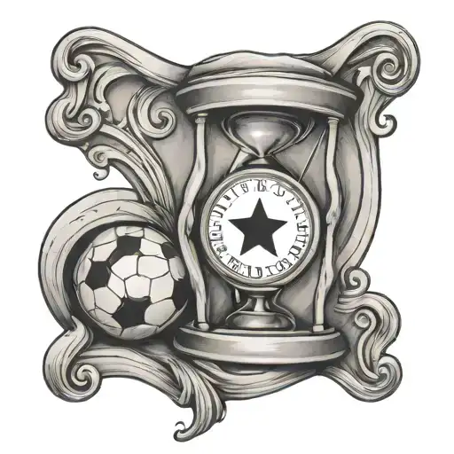 An hourglass with football symbols flowing through it, showcasing the grind and dedication of an athlete tattoo design idea