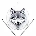 bow and arrow with snarling wolf tattoo design idea