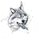 bow and arrow with snarling wolf tattoo design idea