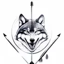 bow and arrow with snarling wolf tattoo design idea