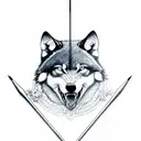 bow and arrow with snarling wolf tattoo design idea