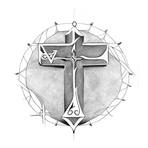 Christian cross with flaming horse motorcycle tattoo design idea