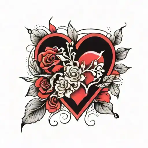 heartbeat, heart, flower  tattoo design idea