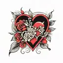 heartbeat, heart, flower  tattoo design idea