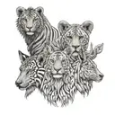 Illustrate a linear tattoo of four animals that symbolize each cousin's personality traits tattoo design idea