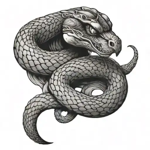 snake wrapped around crow perched tattoo design idea