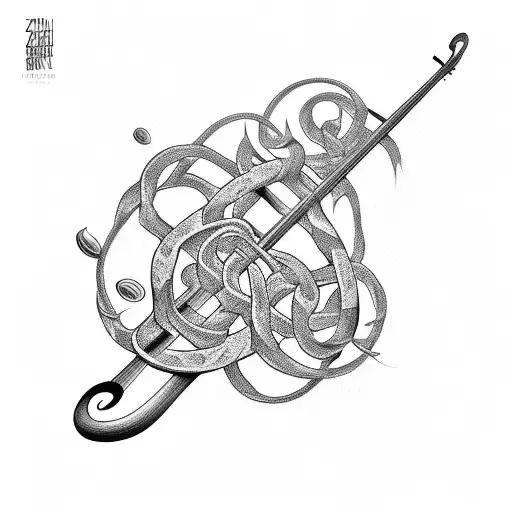 Zach Bryan's song lyrics intertwined with musical notes tattoo design idea