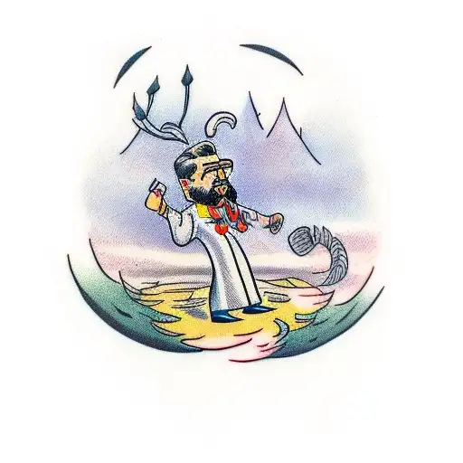 a confident man alone in the swedish forest tattoo design idea