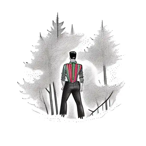 a confident man alone in the forest tattoo design idea