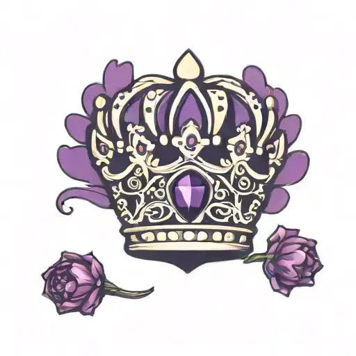 small crown on the lower back with purple elements  tattoo design idea