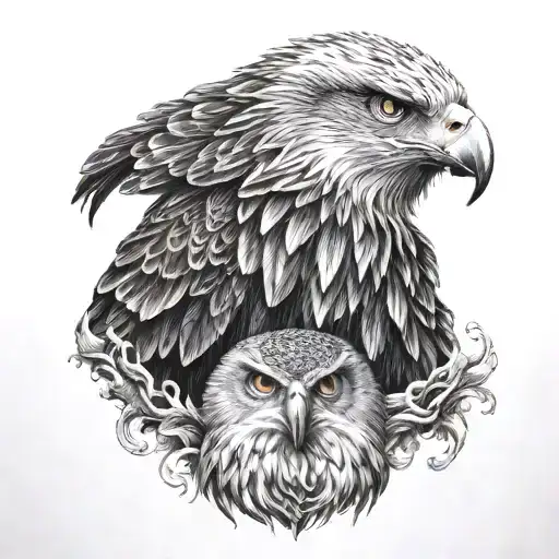 eagle and owl half face combined together  tattoo design idea