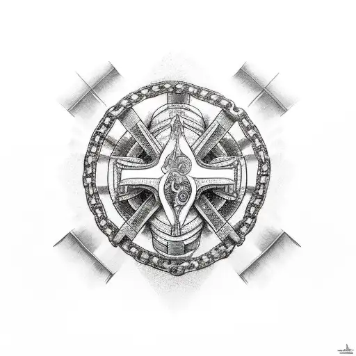 Broken Chains with cross in middle tattoo design idea