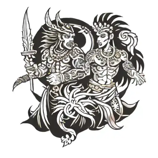 samuri and hawaiian warrior tattoo design idea