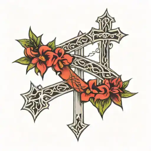 the words king of kings in Hebrew above a crown of Thorns above a cross  tattoo design idea