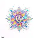 A dreamy and symmetrical tattoo of a sun catcher cascading watercolor rainbows of light tattoo design idea