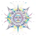 A dreamy and symmetrical tattoo of a sun catcher cascading watercolor rainbows of light tattoo design idea