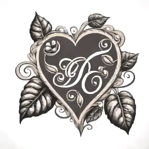 An intricate design of coffee beans forming the shape of a heart with family initials inside tattoo design idea