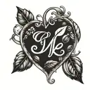 An intricate design of coffee beans forming the shape of a heart with family initials inside tattoo design idea