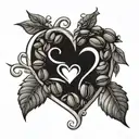 An intricate design of coffee beans forming the shape of a heart with family initials inside tattoo design idea