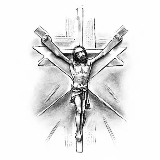 An abstract representation of the crucifixion scene, emphasizing the sacrifice and redemption tattoo design idea