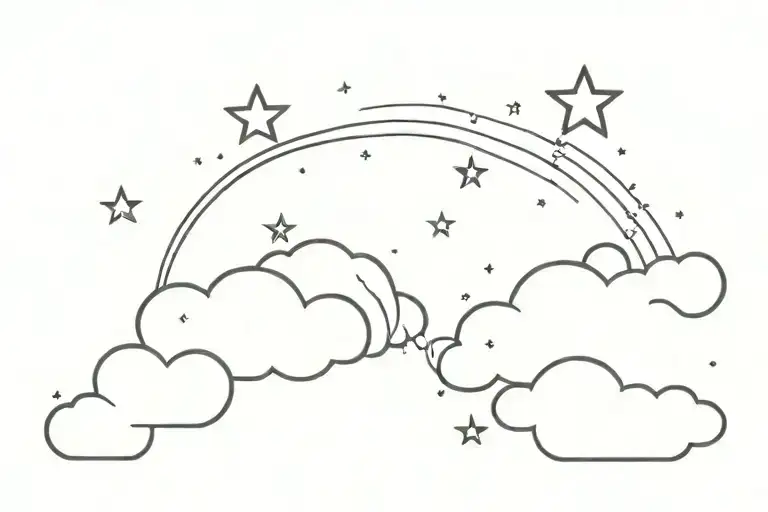 A minimalist tattoo of a hopeful message written in the clouds, with stars shining brightly in the sky tattoo design idea
