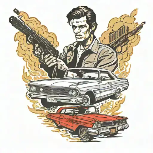 "Streets of Fire" with 1963 Ford Galaxy car surrounded tattoo design idea