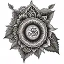 An intricate mandala design incorporating symbols of strength and resilience from your Latina roots, with hidden images of coffee beans and mountain peaks, representing your passions and interests tattoo design idea