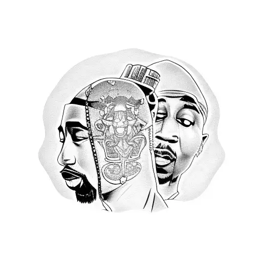 A tattoo design featuring 2Pac and Biggie in a classic blackwork style tattoo design idea