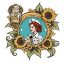 redhead nurse with glass of wine and sunflower tattoo design idea