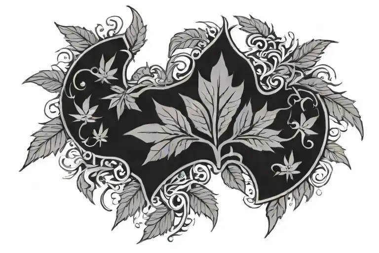 A unique design combining Wu Tang Clan symbols with weed leaves in a black-grey style tattoo design idea