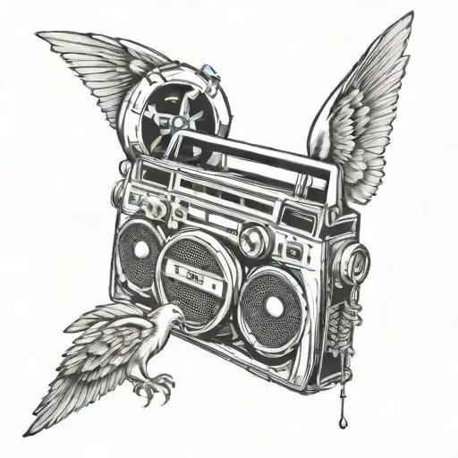 boombox surrounded by wu tang clan logo tattoo design idea