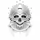 A dotwork tattoo featuring a Roman gladiator helmet adorned with Greek meander patterns, representing the fusion of Greek and Roman cultures. tattoo design idea